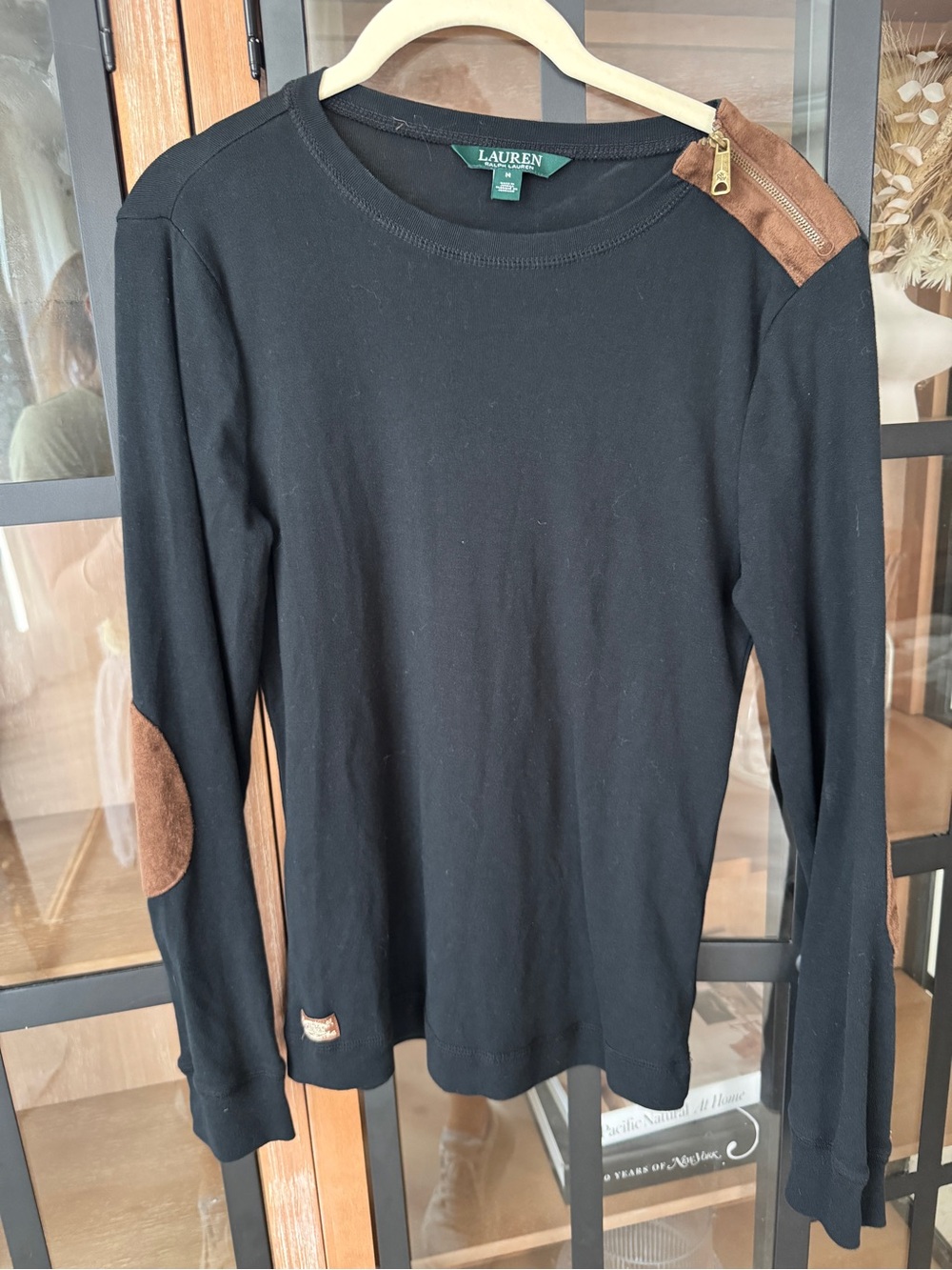 Ralph Lauren equestrian long sleeve top sweater elbow patches suede contrast - Picture 11 of 11